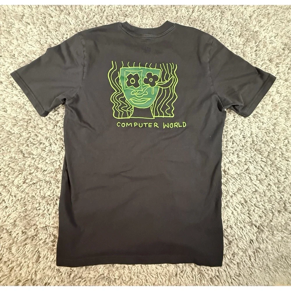 Adidas Mark Gonzales Shmoofoil Computer World T-Shirt‎ Size Small Black & Green